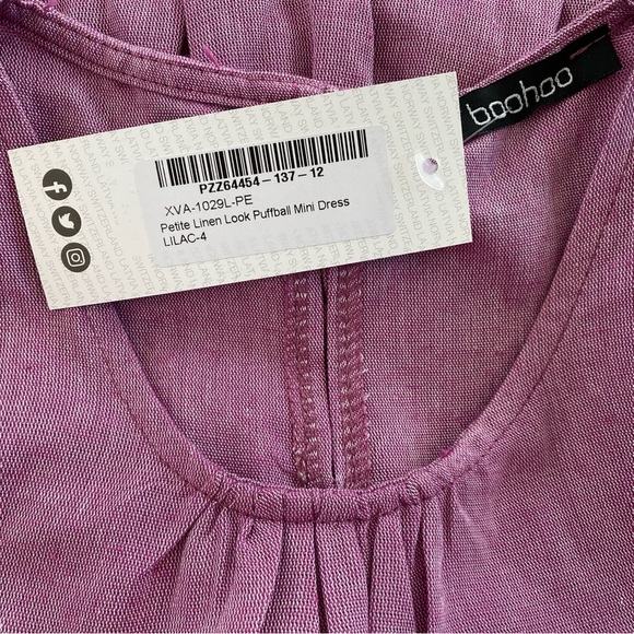 NWT Boohoo Puffball High Waist Mini Smock Dress Petite Purple 0 - Picture 10 of 12